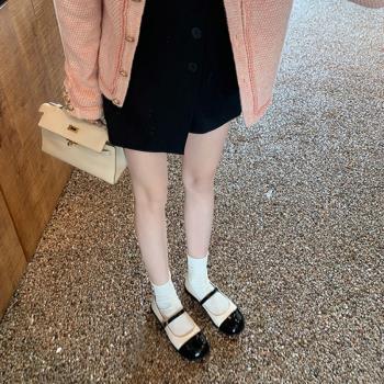 小香風一字帶瑪麗珍鞋女2025春新款方頭粗跟單鞋拼色英倫風小皮鞋