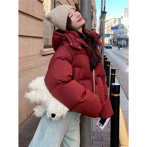 圣誕紅色短款羽絨服女冬季小個子2025新款港味ins網紅加厚面包服