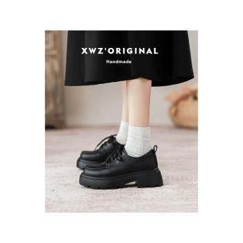 真皮樂福鞋女2025春季新款學院黑色鞋子英倫風小皮鞋爆款厚底單鞋