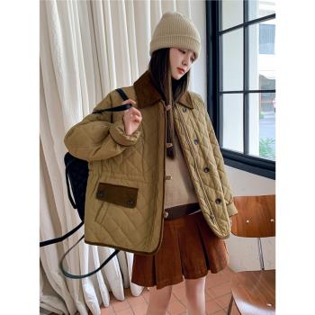 菱格短款復古翻領外套羽絨棉服