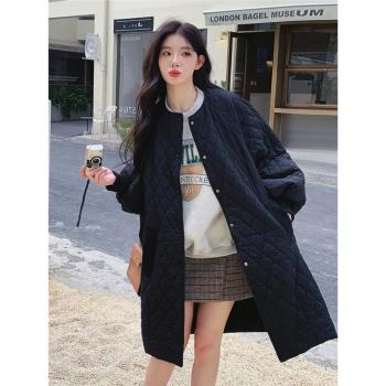 圓領中長款寬松廓形絎縫羽絨棉服