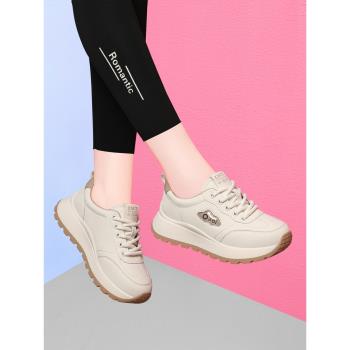 軟牛皮華夫阿甘鞋女鞋2025新款春秋增高厚底老爹鞋真皮休閑運動鞋