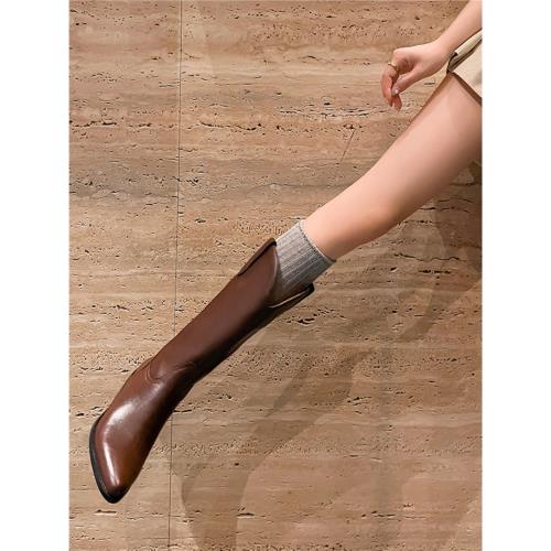 秋冬英倫風尖頭V口西部牛仔靴