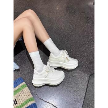Lisa同款鬆糕老爹鞋女款2024新款秋冬厚底百搭小個子流行小白鞋女