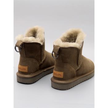 牛皮羊毛冬加絨保暖學生雪地靴