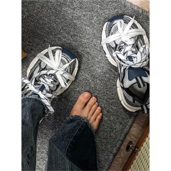 巴黎老爹鞋女2025新款潮百搭時尚厚底休閑運動鞋女春網面透氣單鞋