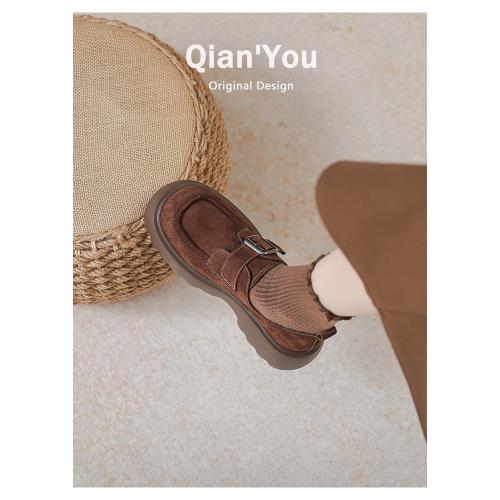 美拉德~真皮厚底樂福鞋女2025春季新款英倫風小皮鞋一腳蹬jk單鞋