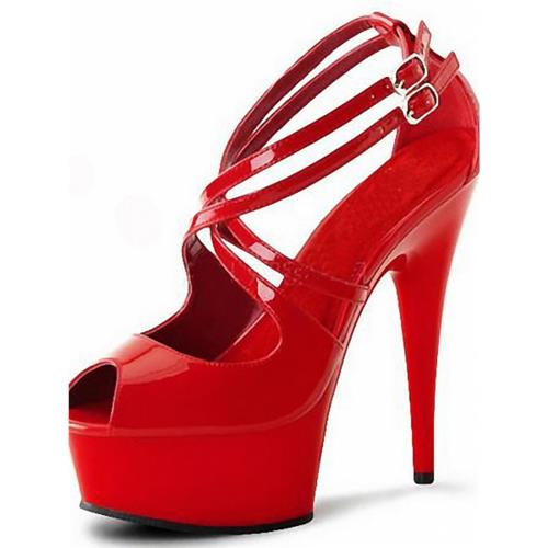 魚嘴漆皮淺口15cm細跟鋼管涼鞋