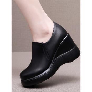 厚底坡跟頭層牛皮秋冬新款女鞋