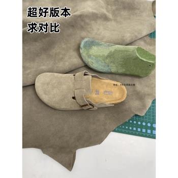 外貿版，全牛皮，勃肯鞋男女同款真皮軟木復古厚底包頭半拖鞋外穿