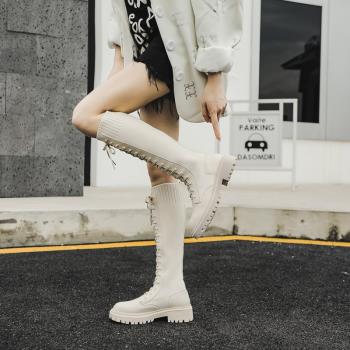 真皮彈力系帶馬丁鞋子長筒靴