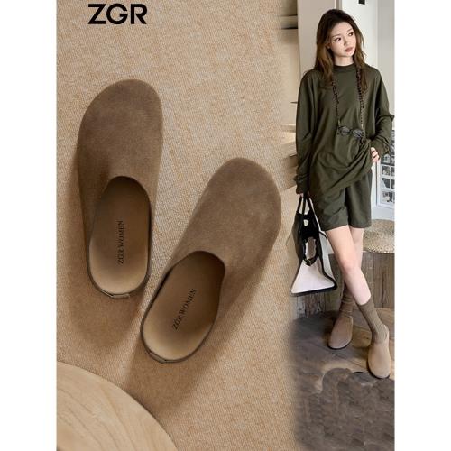 ZGR半拖女舒適百搭2024秋季新款老錢風勃肯鞋復古拖鞋外穿穆勒鞋