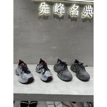 先鋒名典真皮做舊厚底運動鞋女2024秋新款韓版網面透氣ins老爹鞋