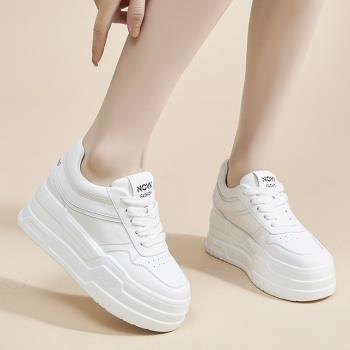 保證牛皮2024春季新款真皮女鞋單鞋厚底時尚休閑內增高小白鞋子女