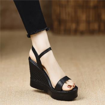 熊大叔手工10.5cm牛皮坡跟女鞋