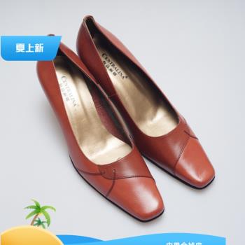 古著vintage單鞋頭層皮真皮方頭晚晚優雅舒適法式復古女鞋仙家