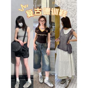 德訓鞋女款三槓灰色厚底板鞋2024秋季新款百搭復古休閑阿甘鞋子男