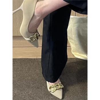 高跟鞋女年春夏新款細跟設計感小眾氣質名媛法式裸色尖頭單鞋