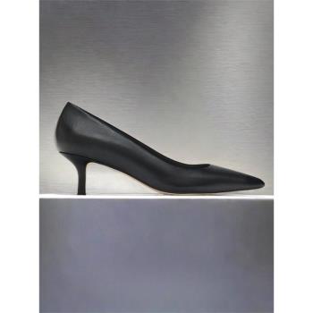 CHUREN&KENET秋冬女鞋小眾簡約通勤尖頭高跟單鞋女黑色職業工作鞋