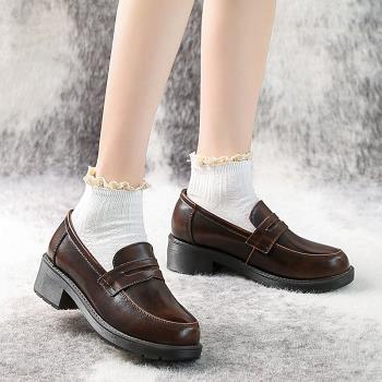 2023新款春秋日系jk小皮鞋女夏薄款真皮制服鞋英倫風一腳蹬樂福鞋