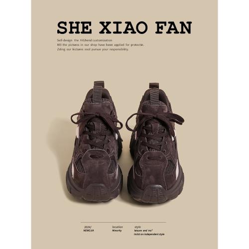 加絨老爹鞋女2025秋冬季新款棕色巴黎重工增高輪胎厚底休閑運動鞋