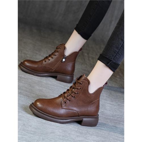 美拉德風馬丁靴女英倫復古2025冬季新款女短靴加絨大碼厚底女靴子