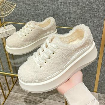 羊羔毛厚底毛毛鞋外穿棉鞋女冬季加絨女鞋2023新款百搭白色增高鞋