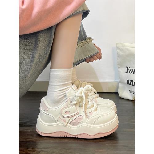 回力鞋子女款春夏2025新款百搭爆款小白鞋愛心設計蜜桃粉厚底板鞋