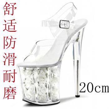 水晶玫瑰花細跟20cm涼鞋鋼管舞