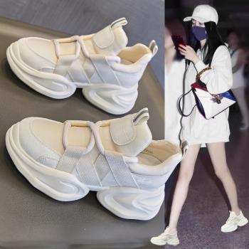 內增高老爹鞋女真皮2025年春秋女鞋厚底夏季小白鞋鬆糕休閑運動鞋