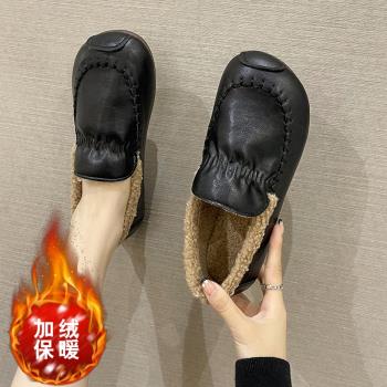 一腳蹬冬加絨保暖舒適防滑豆豆鞋