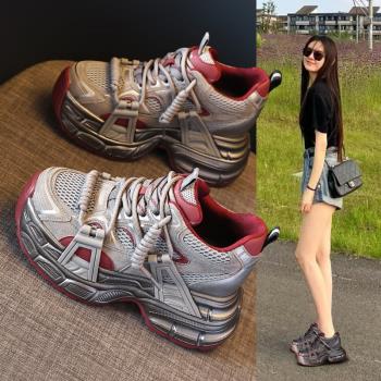 內增高老爹鞋女2024秋冬季新款真皮百搭爆款厚底小個子休閑運動鞋