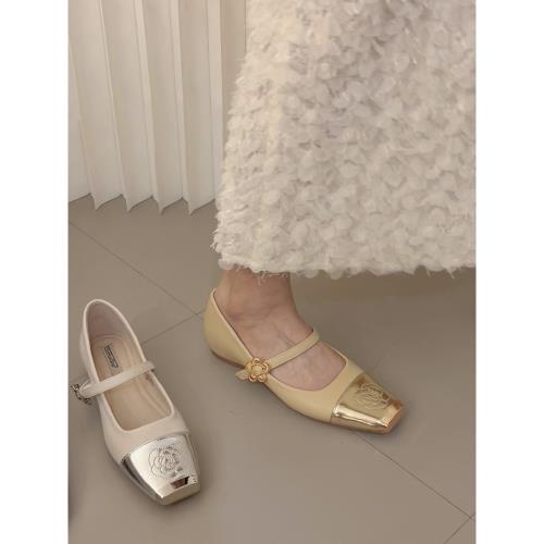 美貓匯內增高真皮軟底單鞋女淺口2023秋季新款法式晚風低跟瑪麗珍