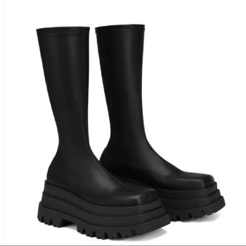 boots鬆糕跟彈力靴皮鞋