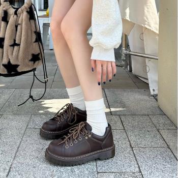 古著馬丁鞋女2024年新款百搭美式復古棕色厚底小皮鞋女工裝鞋單鞋