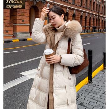 ZYRODIA奢華過膝大毛領羽絨服