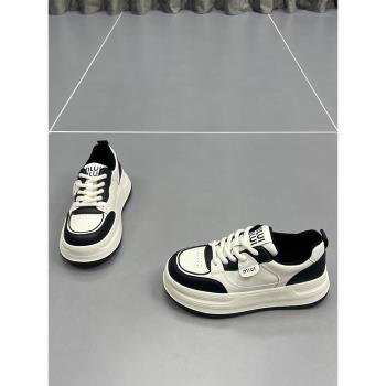 真皮加絨熊貓鞋女2024冬季新款圓頭厚底時尚保暖休閑運動板鞋棉鞋