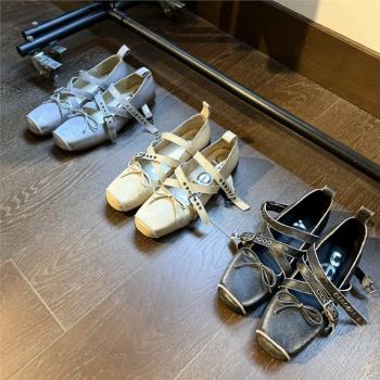 牛皮版~新款openyy豬鼻瑪麗珍鞋女2024復古芭蕾舞鞋法式淺口女鞋