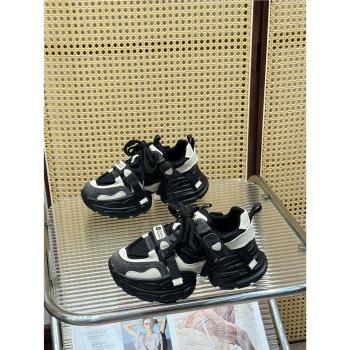 顯瘦厚底增高6cm真皮老爹鞋女鞋爆款網面運動鞋秋冬小個子網鞋子