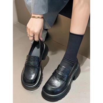 小皮鞋女2025新款英倫風厚底增高真皮百搭復古潮流時尚粗跟樂福鞋