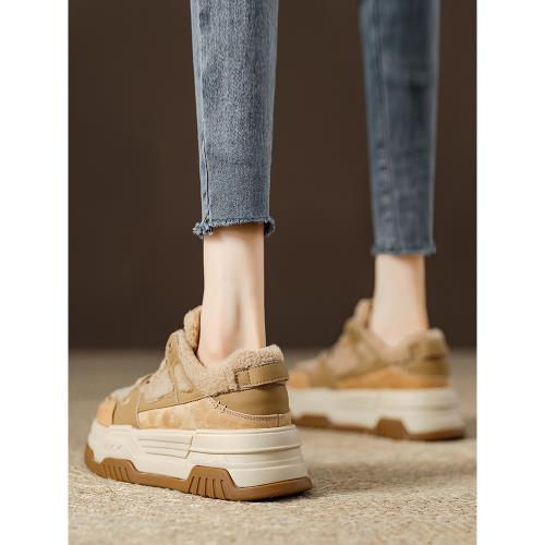 【清倉特價】冬季加絨厚底女鞋休閑運動板鞋2024新款加厚棉鞋女款