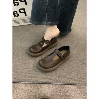 厚底復古棕色一腳蹬配裙子樂福鞋