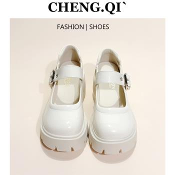 Chengqi 瑪麗珍鞋女2024年新款春秋小皮鞋厚底單鞋軟底百搭婚鞋