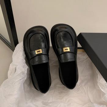 樂福鞋女平底2025春秋新款黑色單鞋一腳蹬圓頭舒適百搭英倫小皮鞋