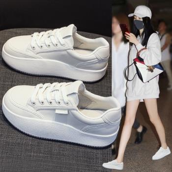 真皮牛皮小白鞋女2025春季新款搖搖單鞋厚底鬆糕軟底增高休閑板鞋