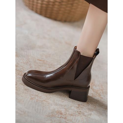 切爾西靴女2024新款秋冬女靴真皮馬丁靴煙筒靴粗跟高跟氣質短靴女