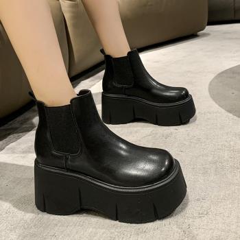 鬆糕女款厚底增高彈力顯瘦馬丁靴
