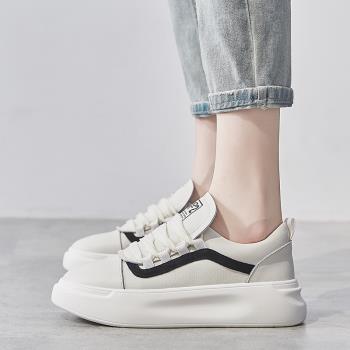 真皮小白鞋女厚底2020春季新款透氣牛皮休閑鞋增高百搭鬆糕女鞋潮