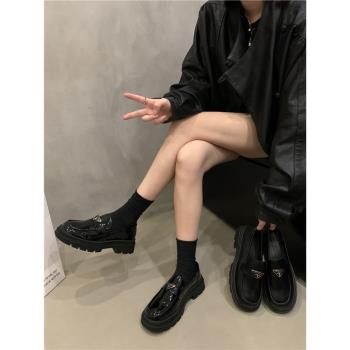 樂福鞋復古加絨一腳蹬鬆糕厚底