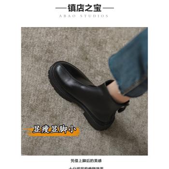 馬丁靴女真皮春秋冬季厚底馬丁靴